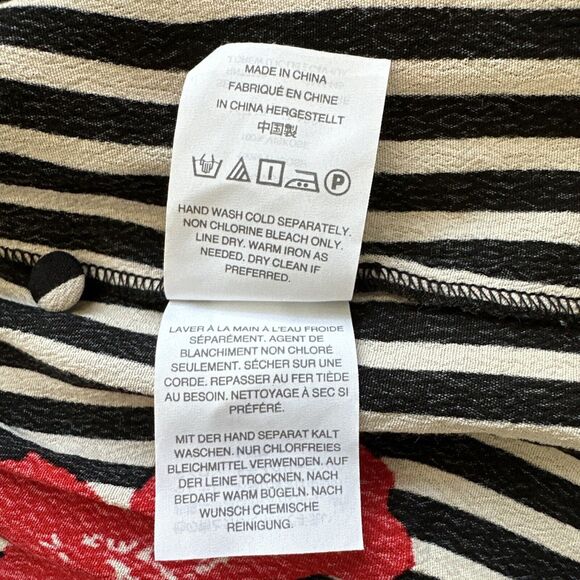 Madewell Black White Red Striped Floral Candied Orchids Wrap Ruffle Dress Size 2 - Picture 12 of 12